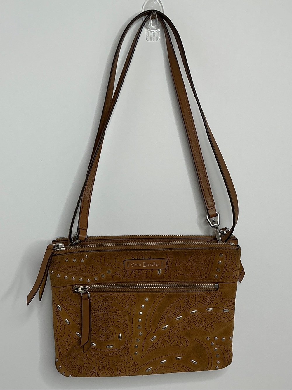 Vera Bradley Tan Brown Laser-Cut Suede Crossbody